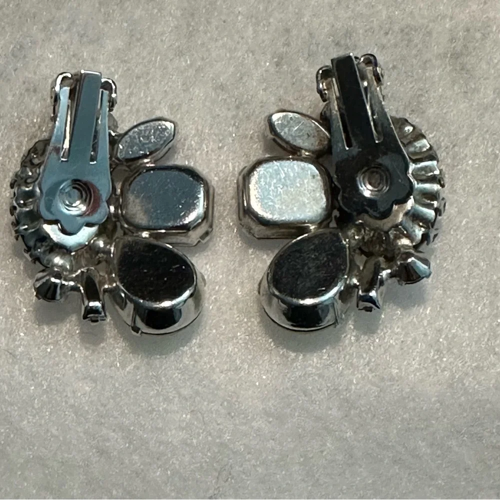 Alice Caviness Clustered Rhinestone Vintage Clip Earrings